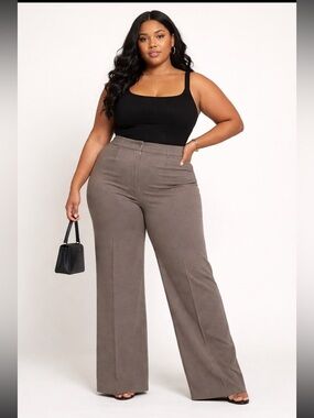 Semantiks High-Waist Wide Leg Trousers in Medium Grey